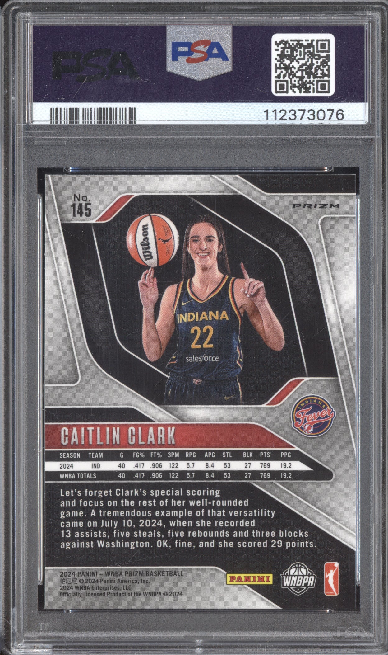 Caitlin Clark 2024 Panini Prizm 145 Ice RC PSA 7