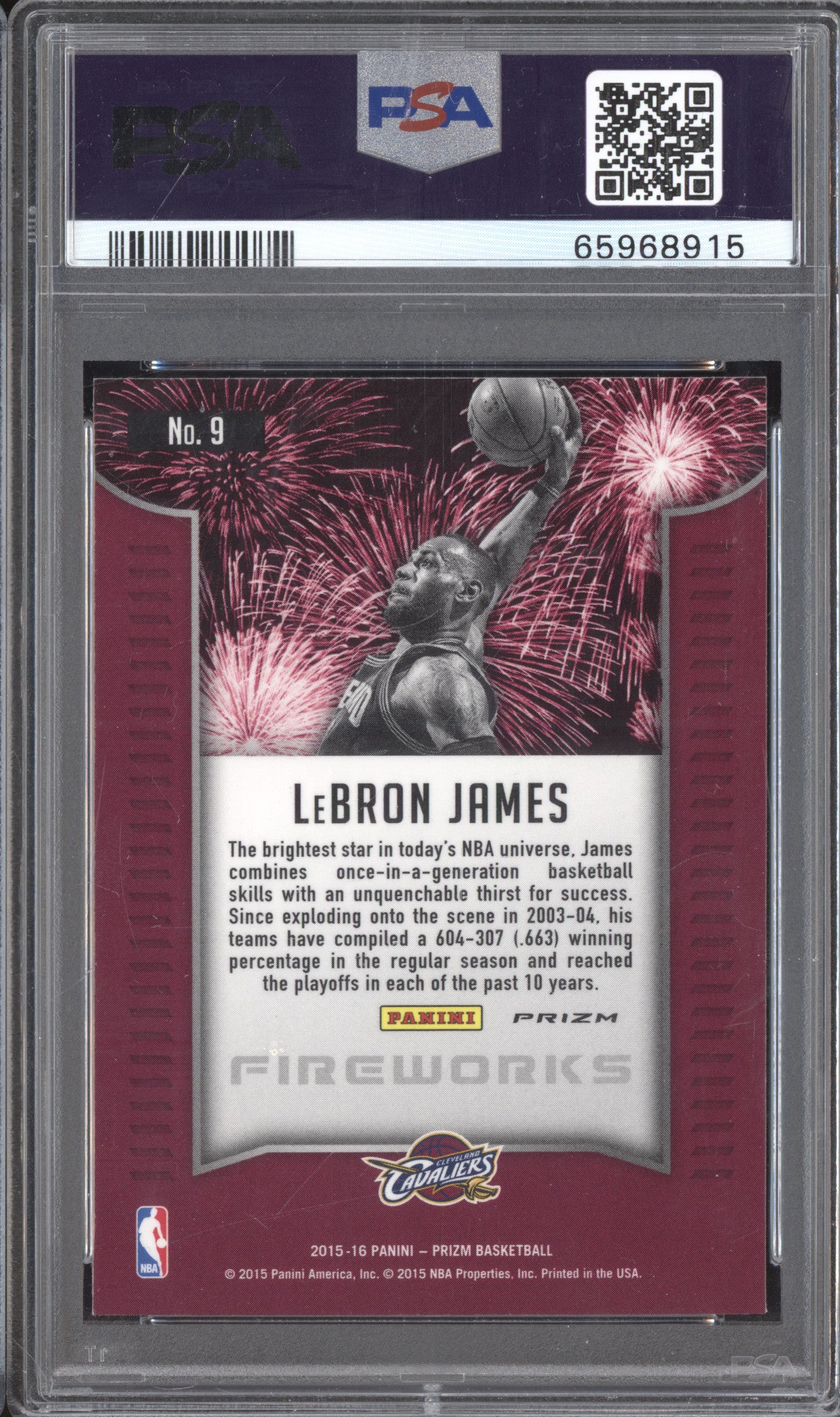 LeBron James 2015-16 Panini Prizm 9 Fireworks Green PSA 10