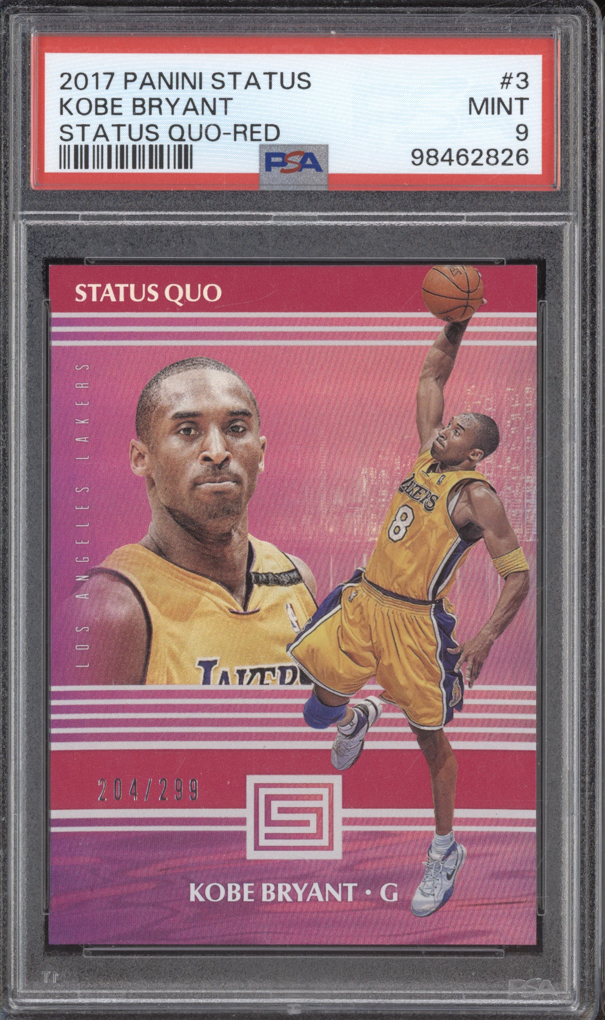 2017 Panini Status 3 Kobe Bryant Status Quo-Red MINT PSA 9