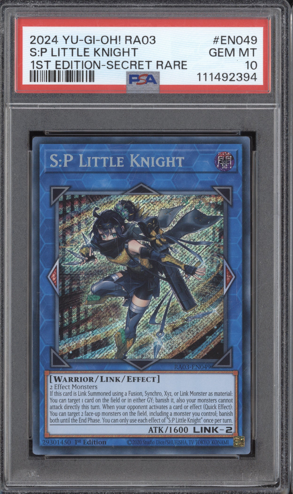 S:P Little Knight  YuGiOh Quarter Century Bonanza RA03-EN049 1st Ed SCR PSA 10