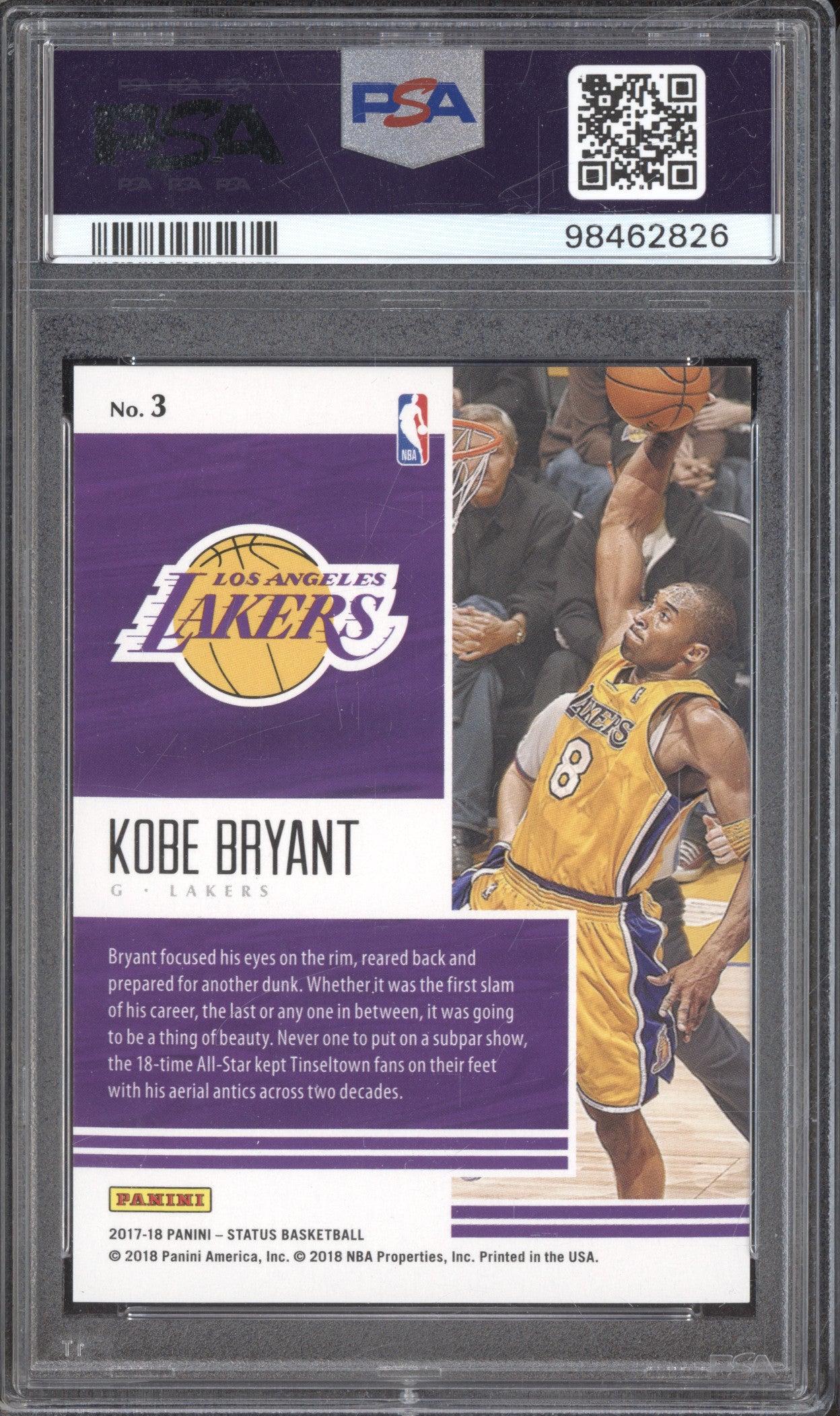 2017 Panini Status 3 Kobe Bryant Status Quo-Red MINT PSA 9