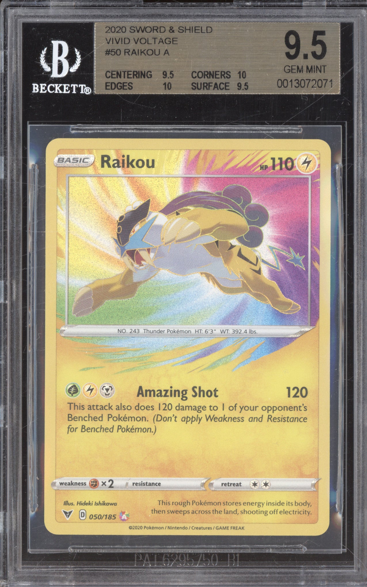 2020 Pokemon Vivid Voltage 050 Raikou Amazing Rare BGS 9.5