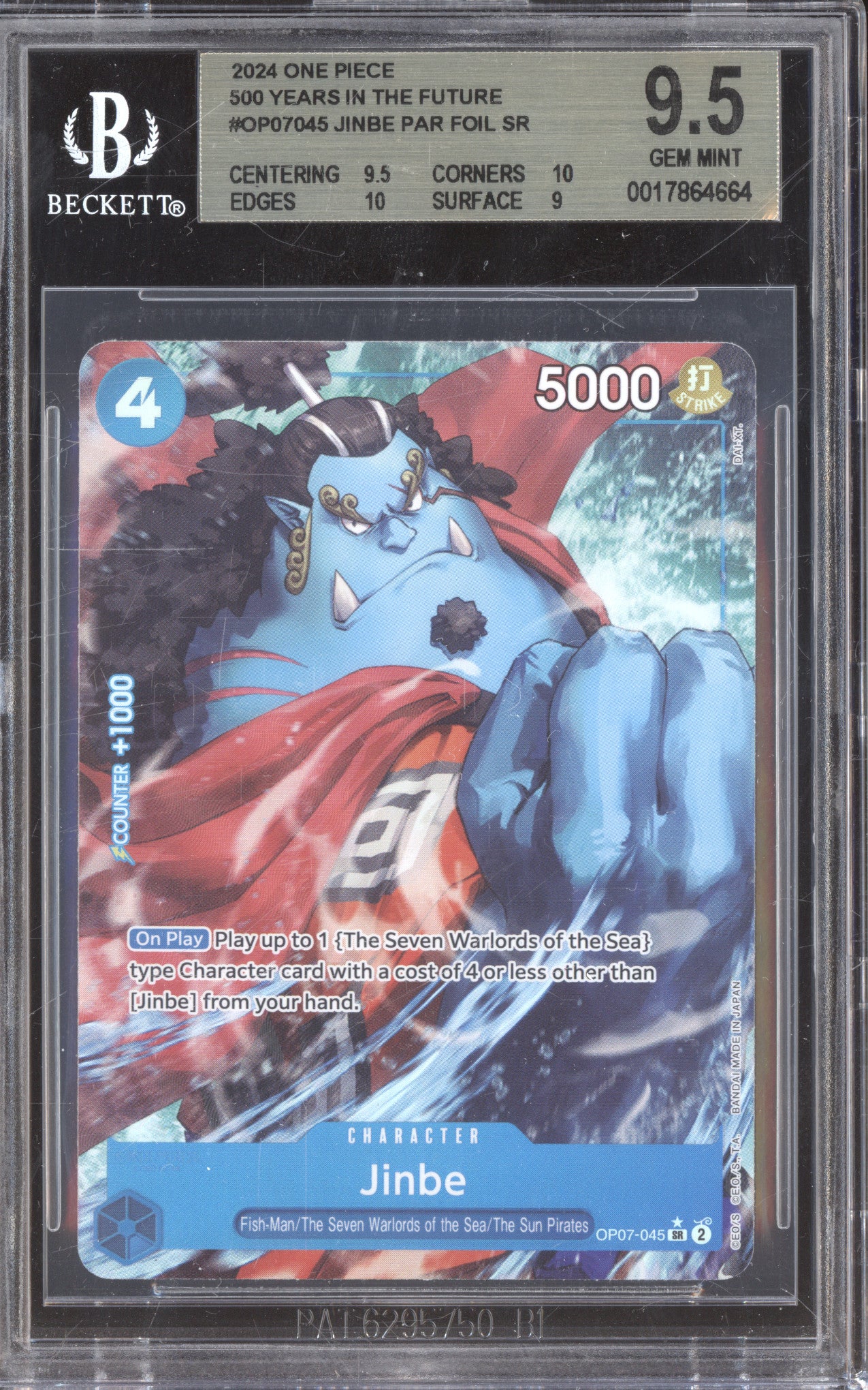 Jinbe 2024 One Piece 500 Years in the Future OP07-045 Super Rare Alt Art BGS 9.5