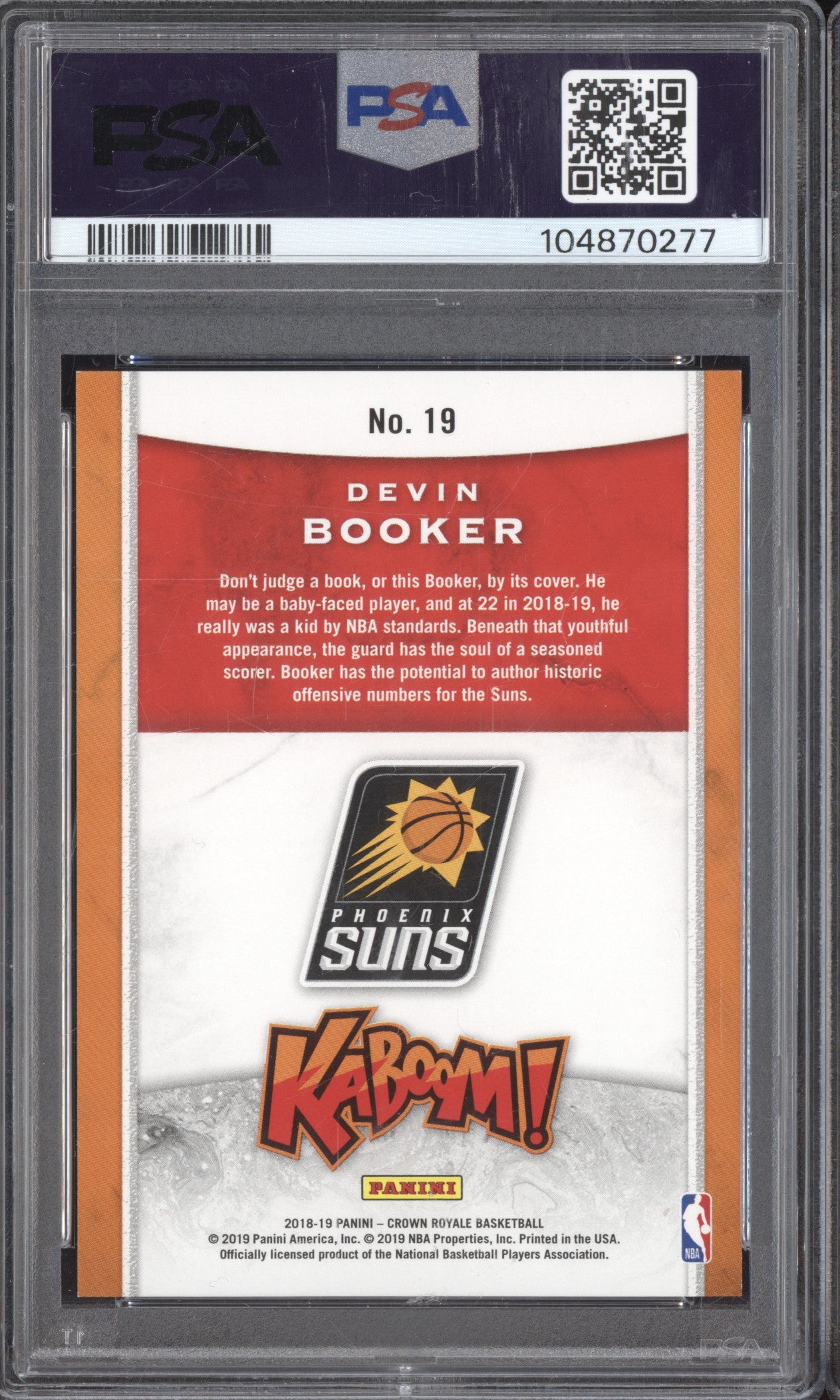 Devin Booker 2018-19 Panini Crown Royale 19 Kaboom! PSA 9