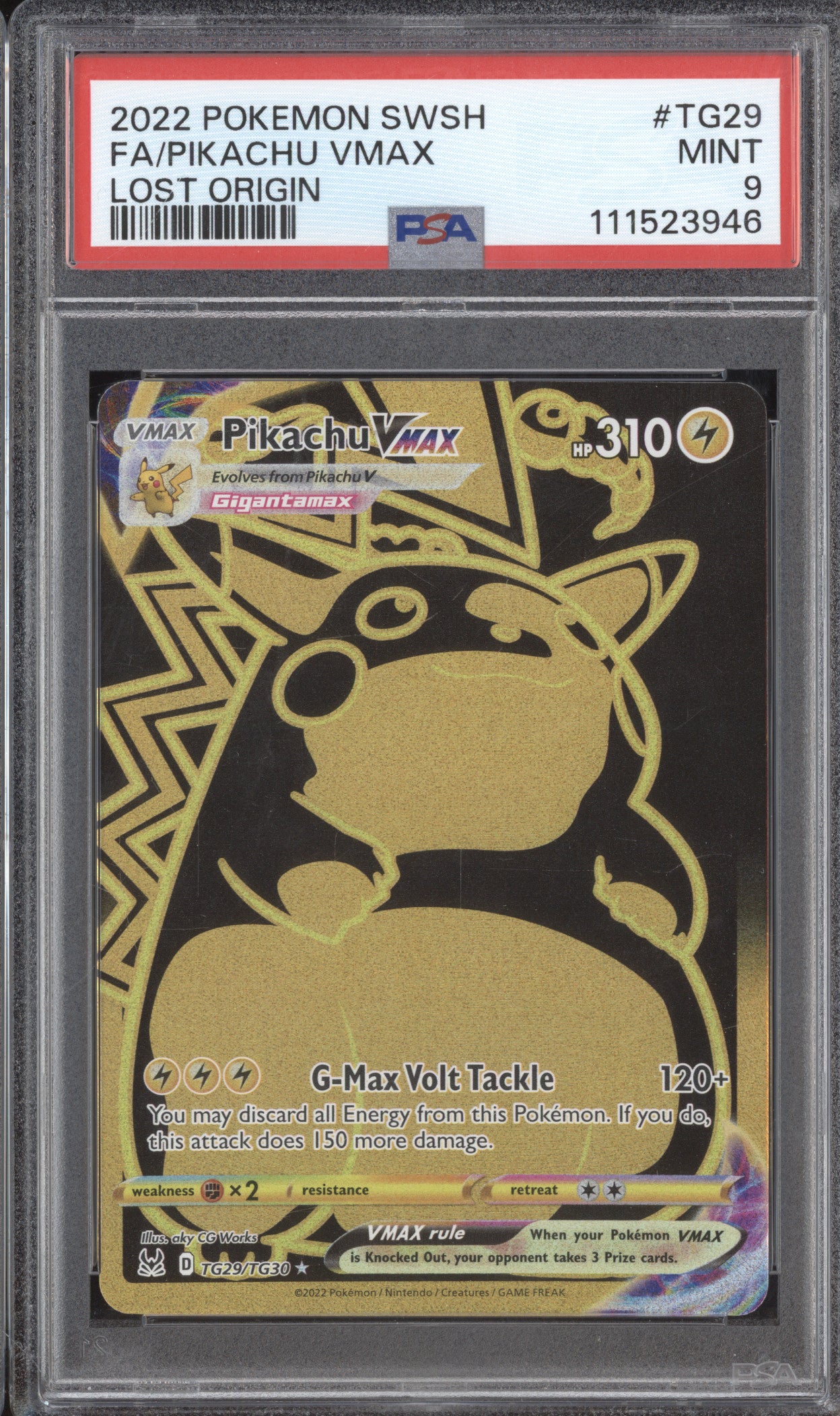 Pikachu VMax 2022 Pokemon Lost Origin TG29/TG30 Full Art PSA 9