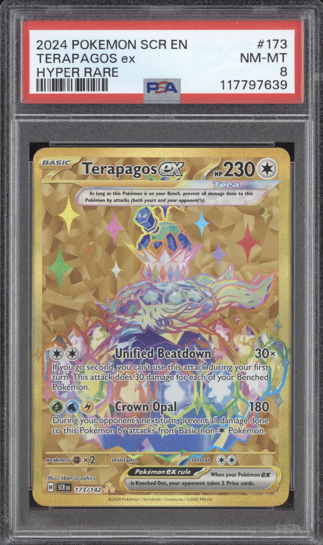 Terapagos ex 2024 Pokemon Stellar Crown 173/142 Hyper Rare PSA 8