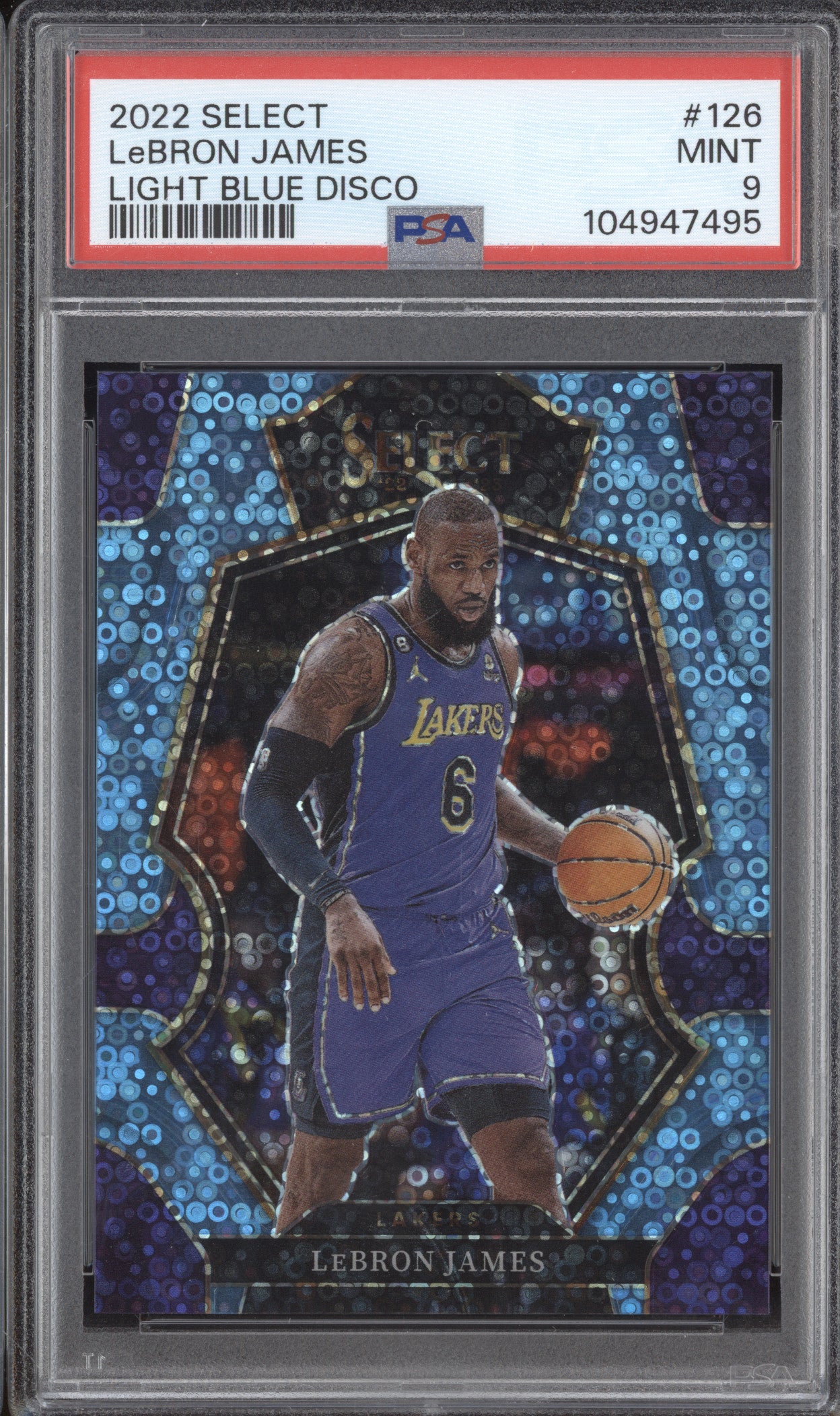 LeBron James 2022-23 Panini Select 126 Light Blue Disco 77/99 PSA 9