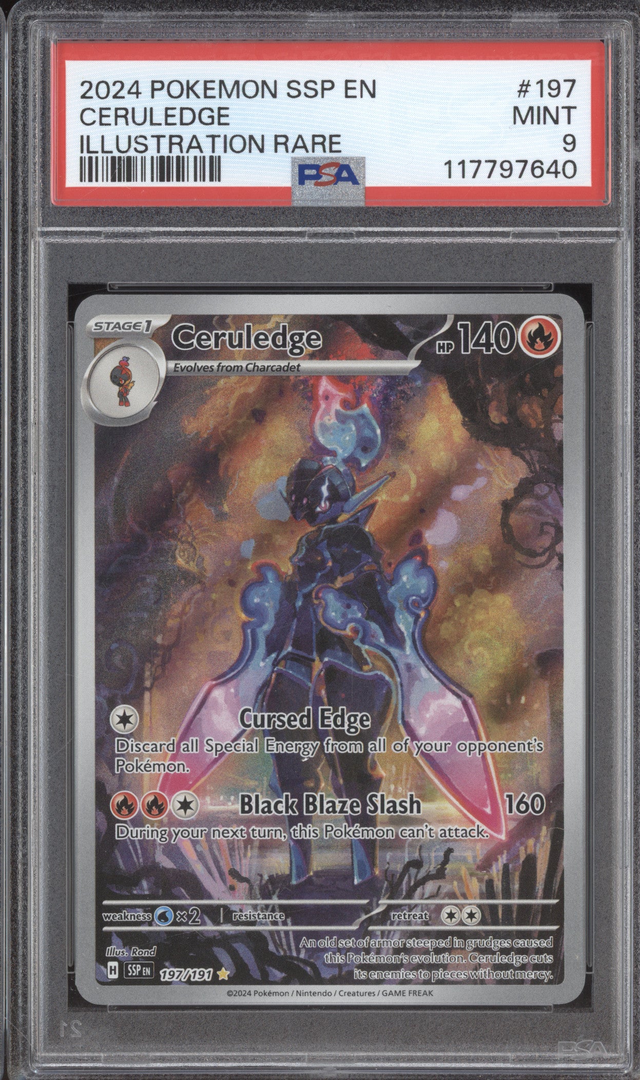Ceruledge 2024 Pokemon Surging Sparks 197/191 Illustration Rare PSA 9