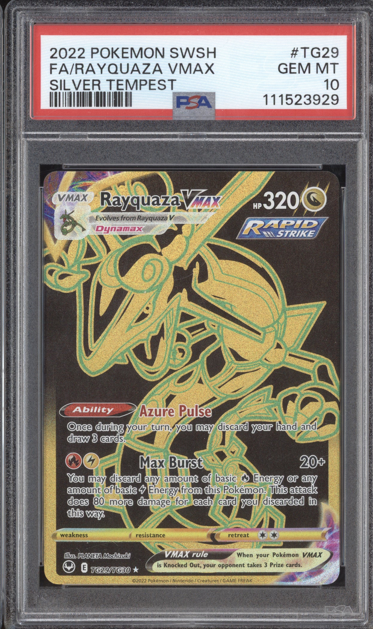 Rayquaza VMax 2022 Pokemon Silver Tempest TG29/TG30 Full Art PSA 10