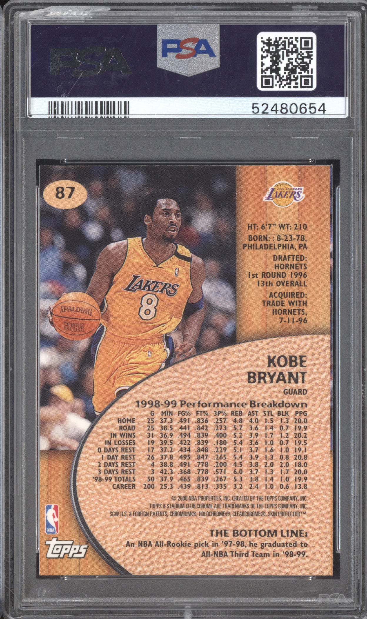 Kobe Bryant 1999-00 Topps Stadium Club Chrome 87 PSA 10