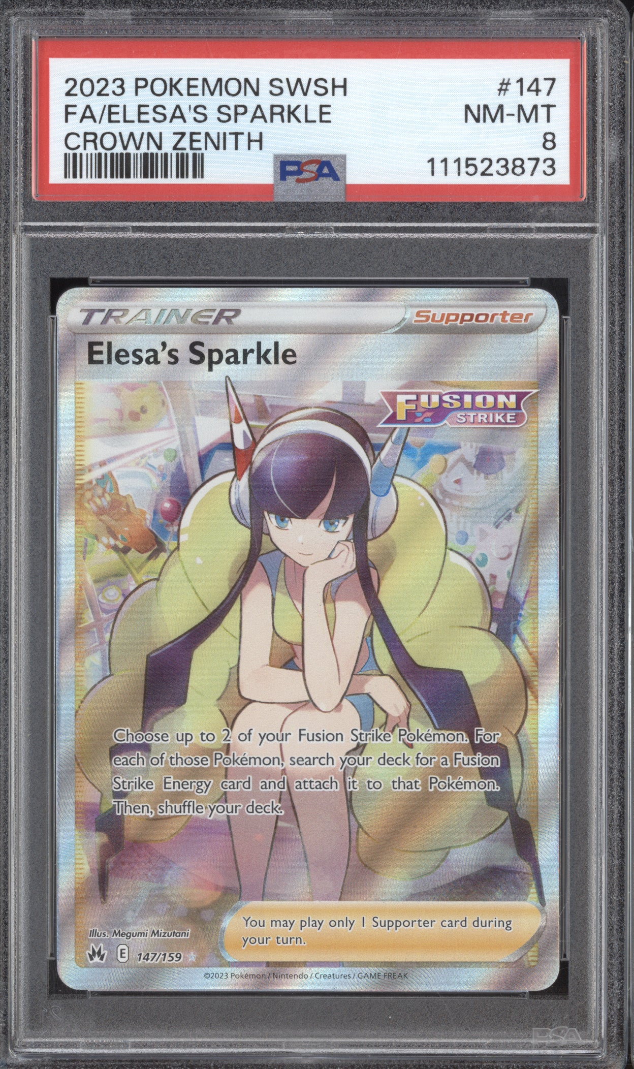 Elesa's Sparkle 2023 Pokemon Crown Zenith 147/159 Full Art PSA 8