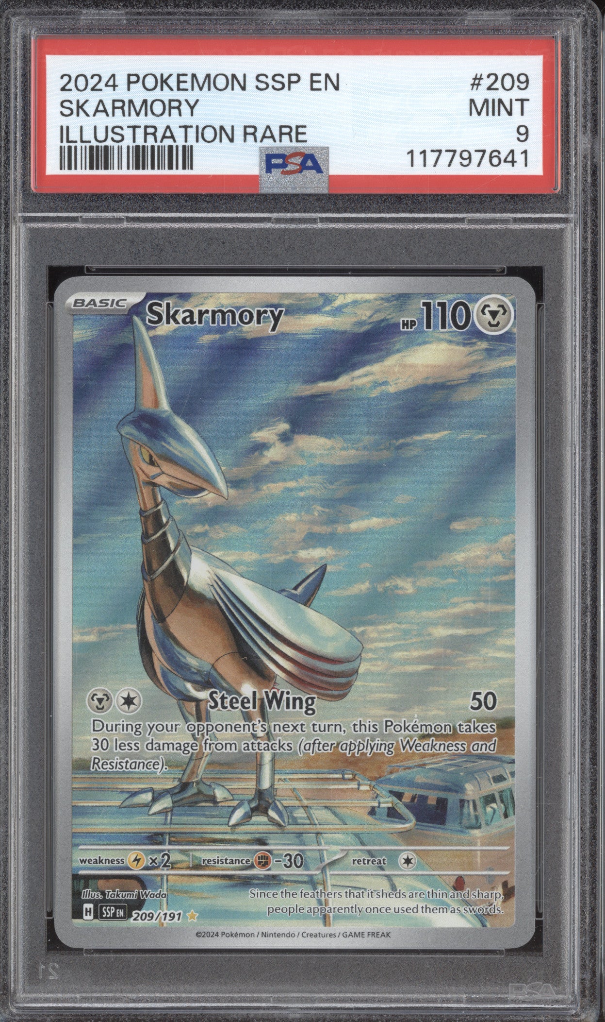 Skarmory 2024 Pokemon Surging Sparks 209/191 Illustration Rare PSA 9