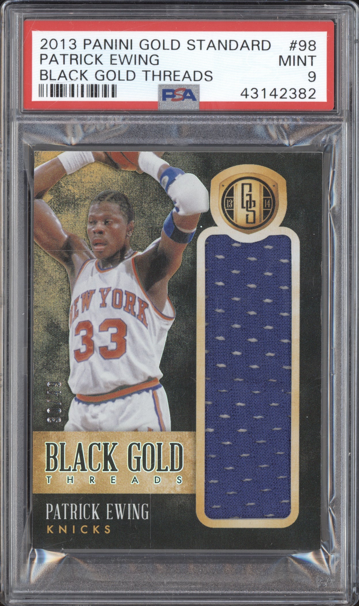 Patrick Ewing 2013-14 Panini Gold Standard 98 Black Gold Threads 30/49 PSA 9
