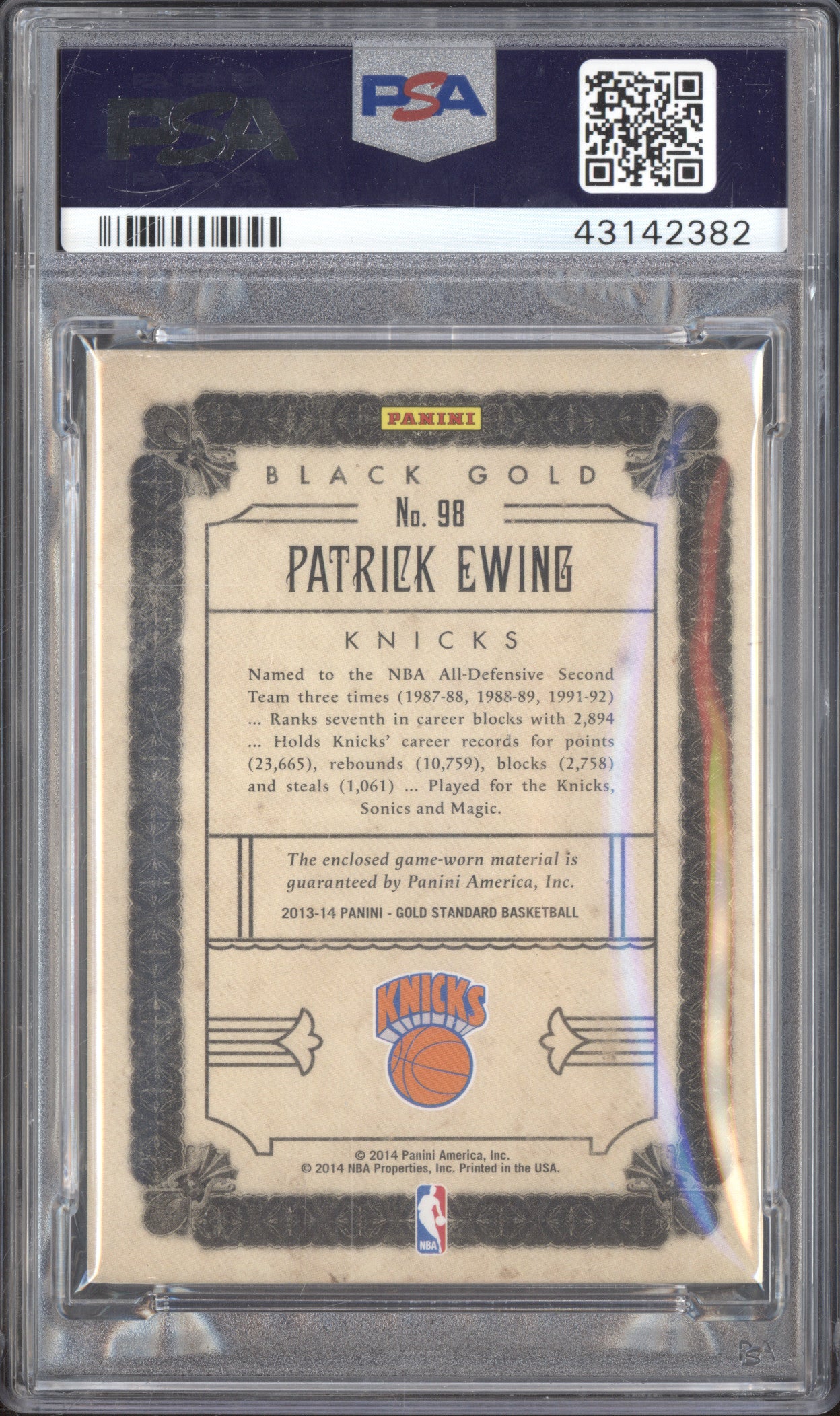 Patrick Ewing 2013-14 Panini Gold Standard 98 Black Gold Threads 30/49 PSA 9