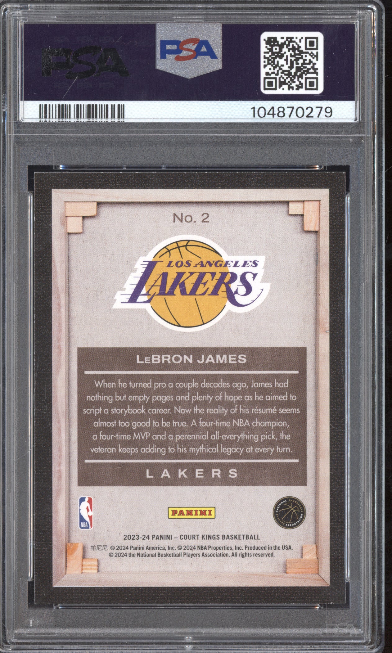 LeBron James 2023-24 Panini Court Kings 2 Blank Slate PSA 8