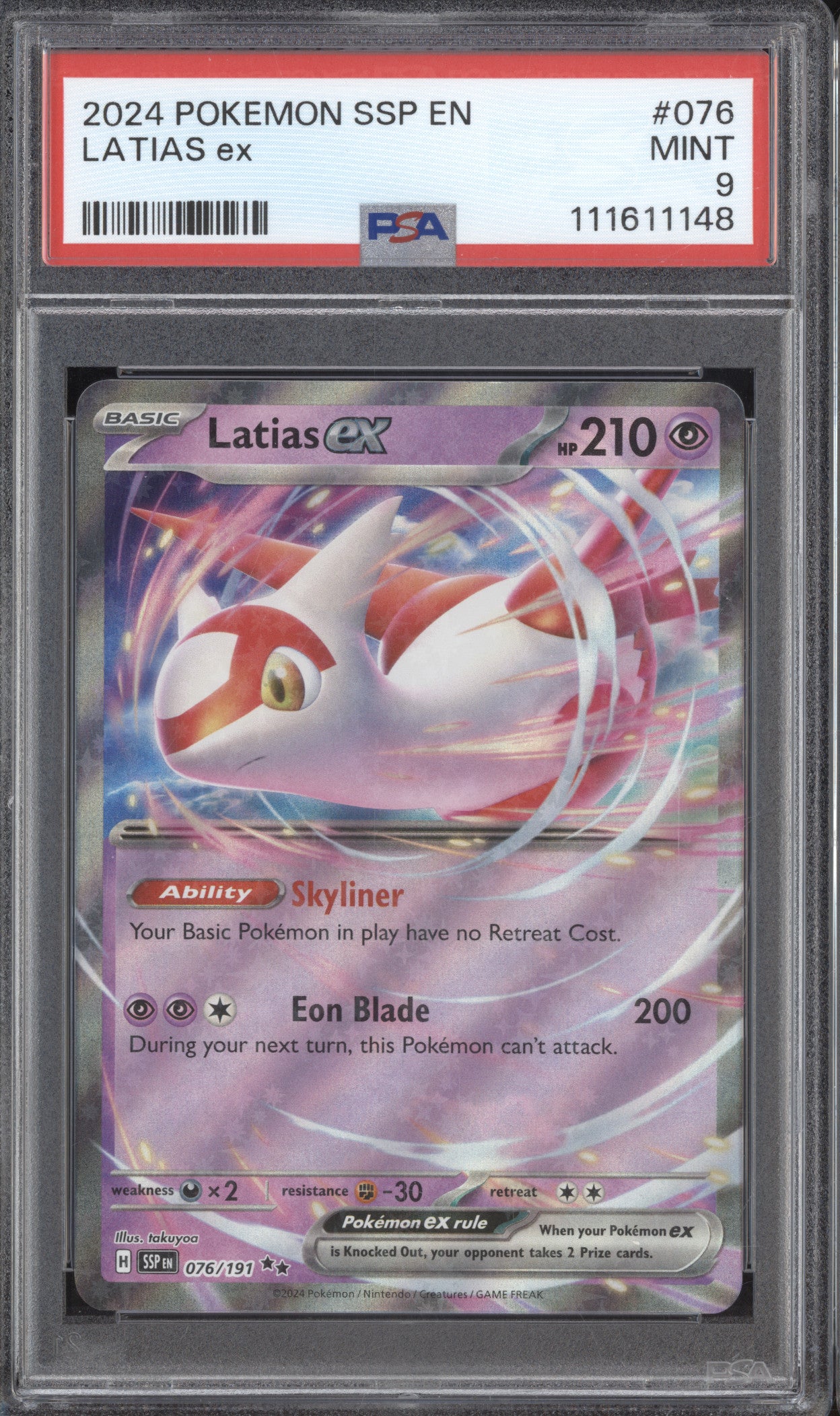 Latias ex 2024 Pokemon Surging Sparks 076/191 Ultra Rare PSA 9