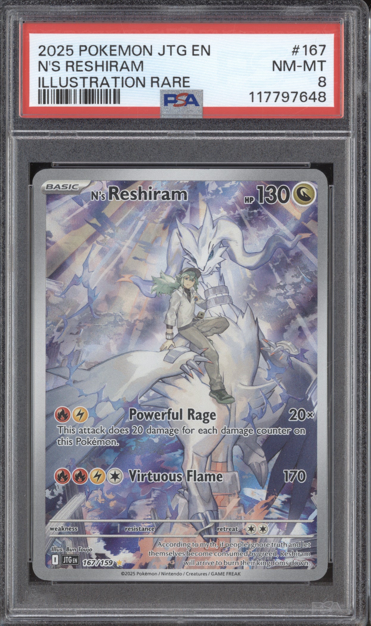 N's Reshiram 2025 Pokemon Journey Together 167/159 Illustration Rare PSA 8