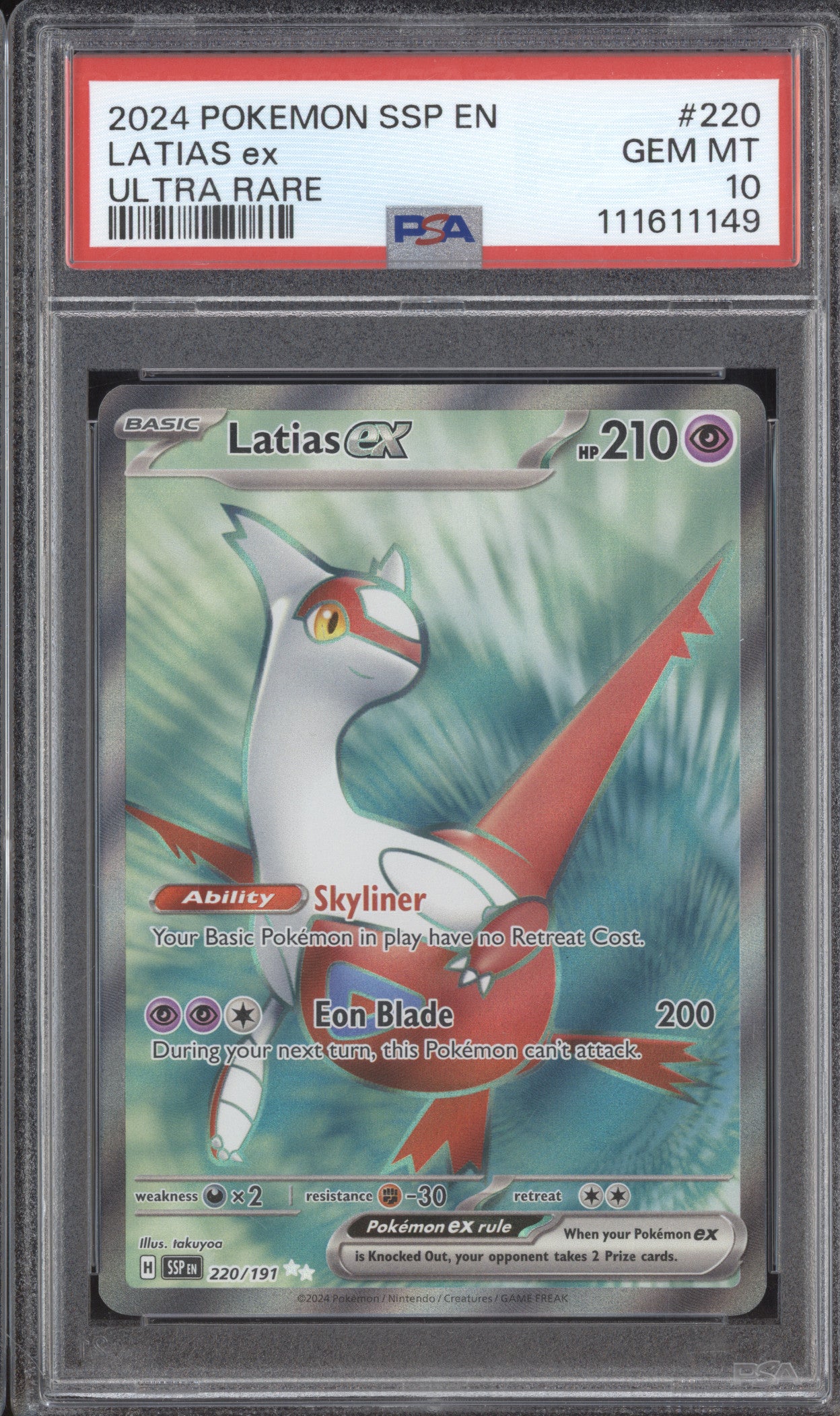 Latias ex 2024 Pokemon Surging Sparks 220/191 Ultra Rare PSA 10