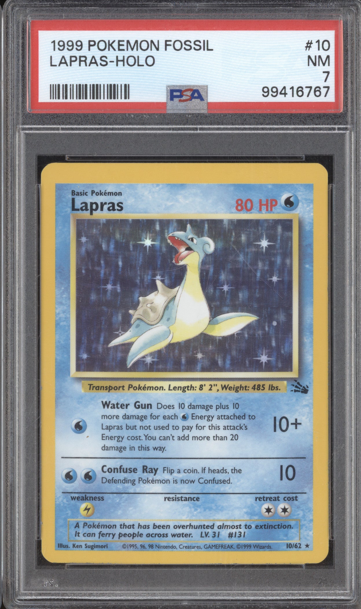 Lapras 1999 Pokemon Fossil 10/62 Holo PSA 7