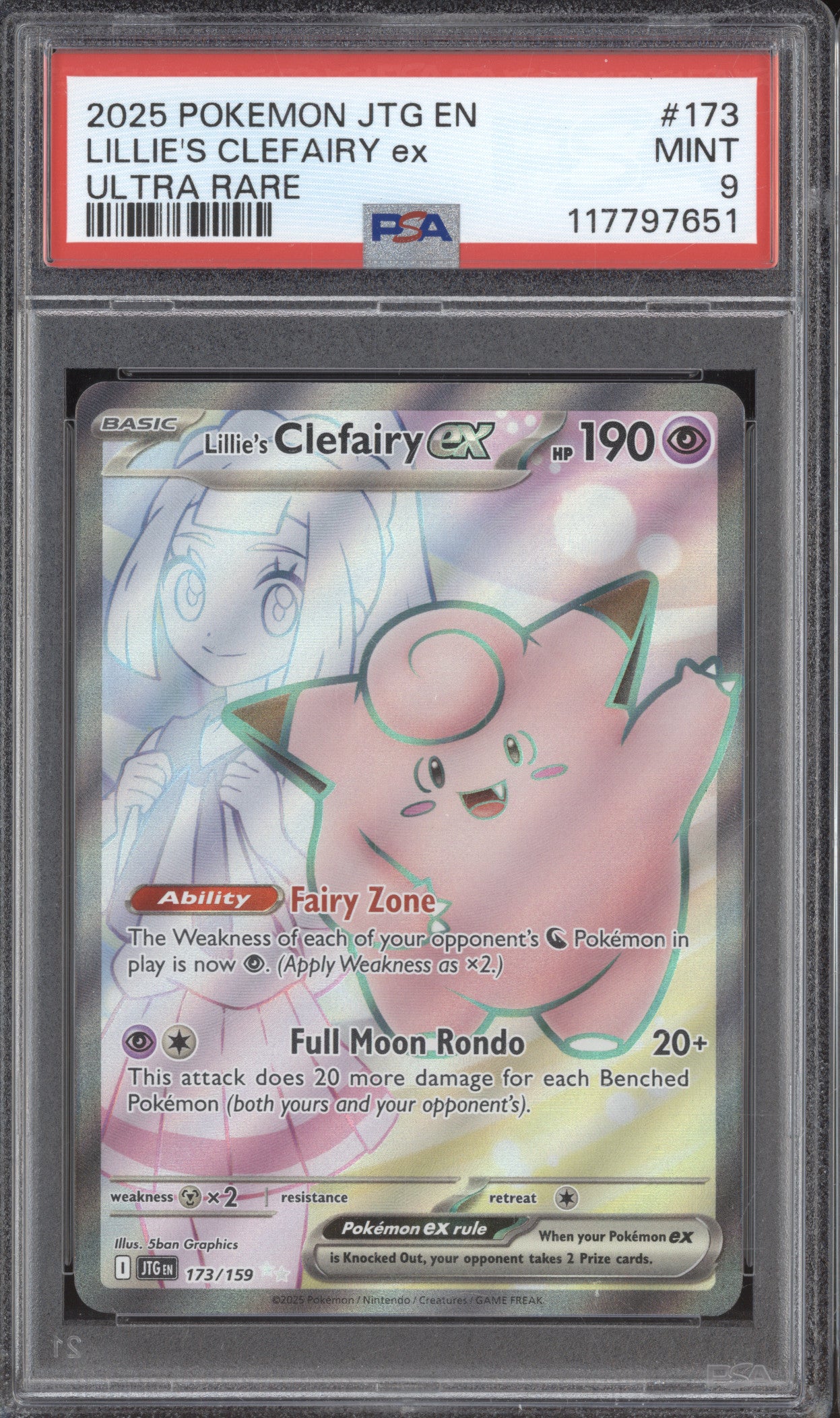Lillie's Clefairy ex 2025 Pokemon Journey Together 173/159 Ultra Rare PSA 9