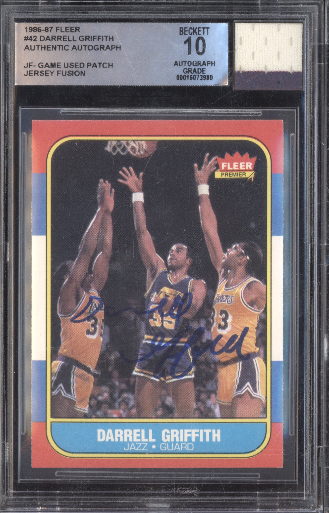 Darrell Griffth 1986-87 Fleer Jersey Fusion 42 Game-Used Jersey Auto BGS 10