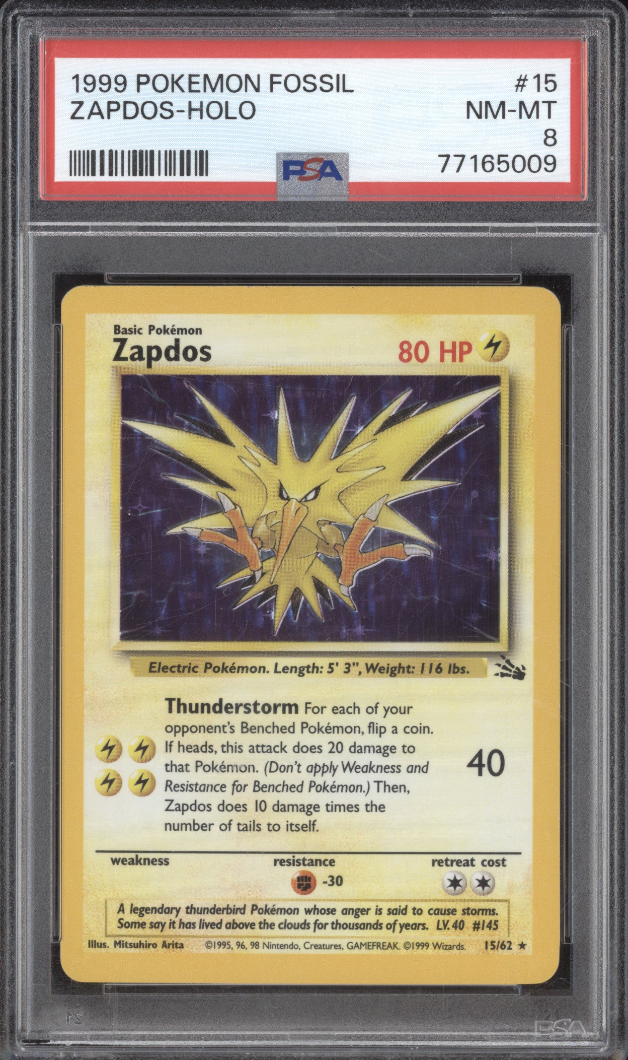 Zapdos 1999 Pokemon Fossil 15/62 Holo PSA 8