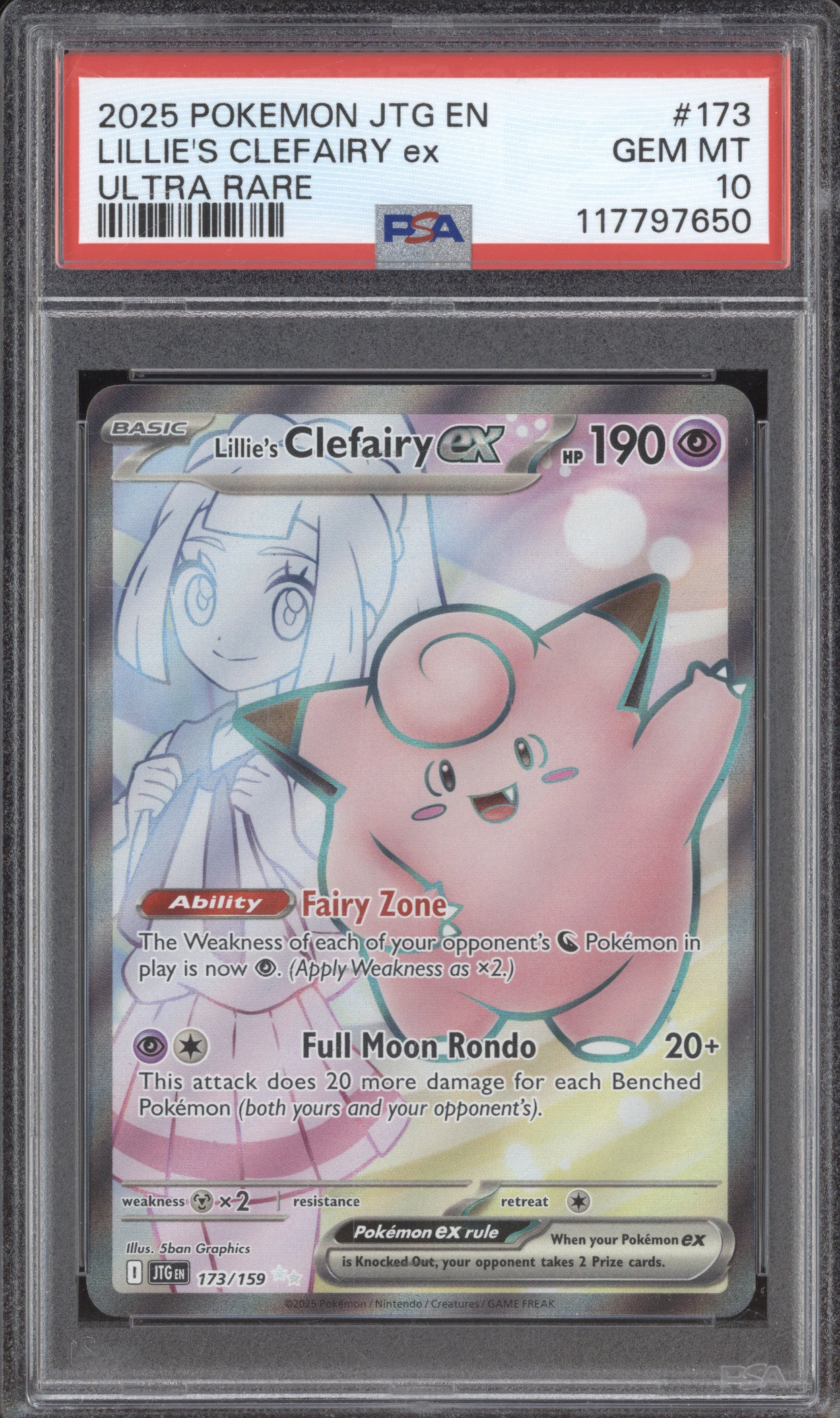 Lillie's Clefairy ex 2025 Pokemon Journey Together 173/159 Ultra Rare PSA 10