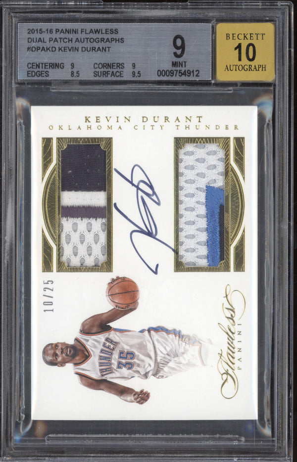 Kevin Durant 2015-16 Panini Flawless DPA-KD Dual Patch Auto 10/25 BGS 9/10