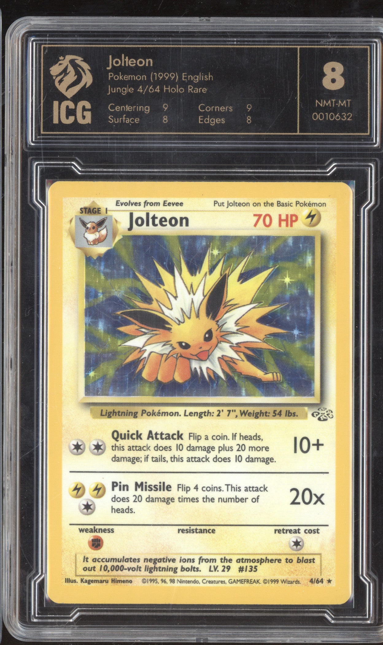 Jolteon 1999 Pokemon Jungle 4/64 Holo ICG 8