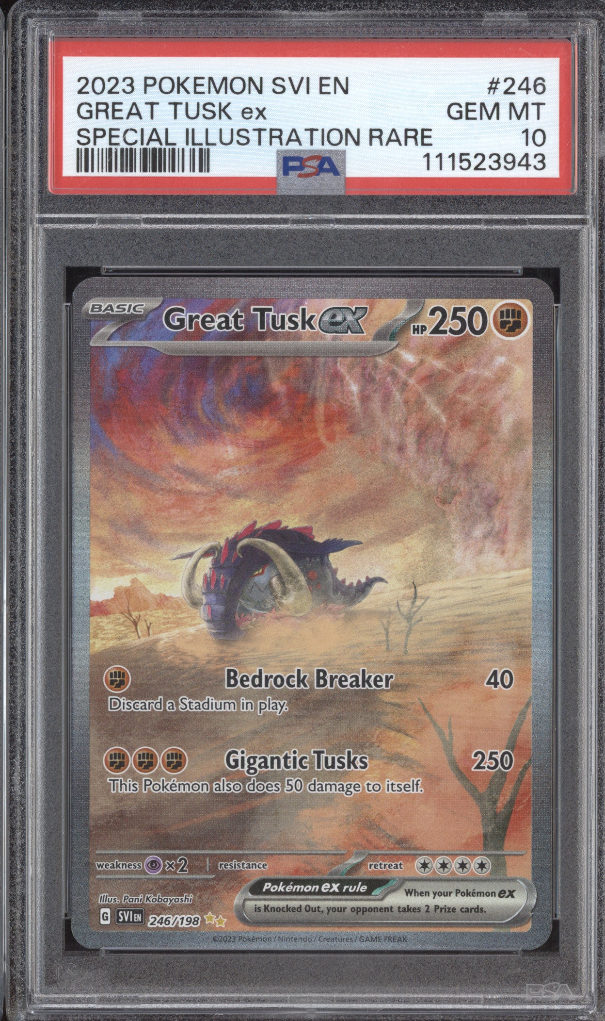Great Tusk ex 2023 Pokemon Scarlet & Violet 246 Special Illustration Rare PSA 10