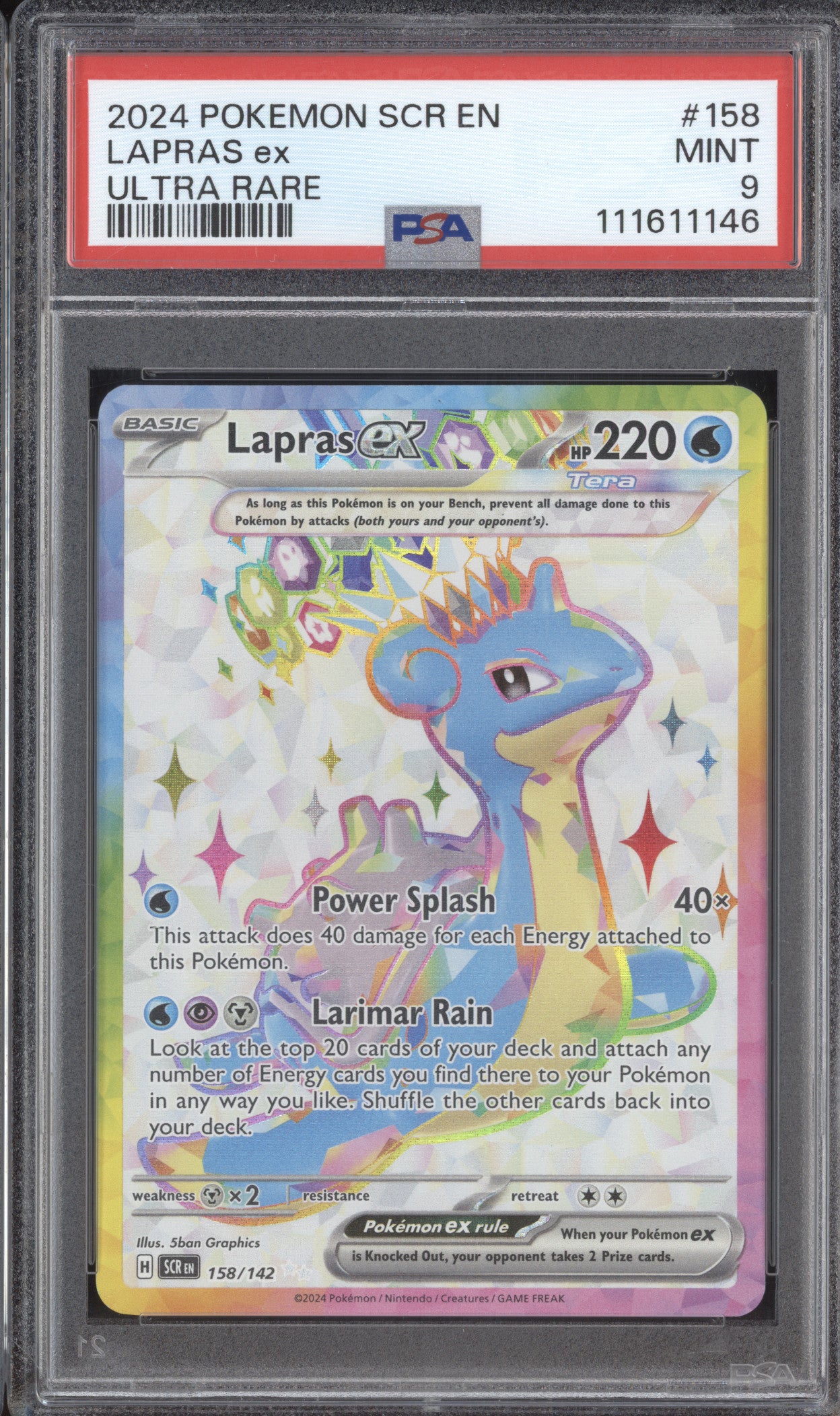 Lapras ex 2024 Pokemon Stellar Crown 158/142 Ultra Rare PSA 9