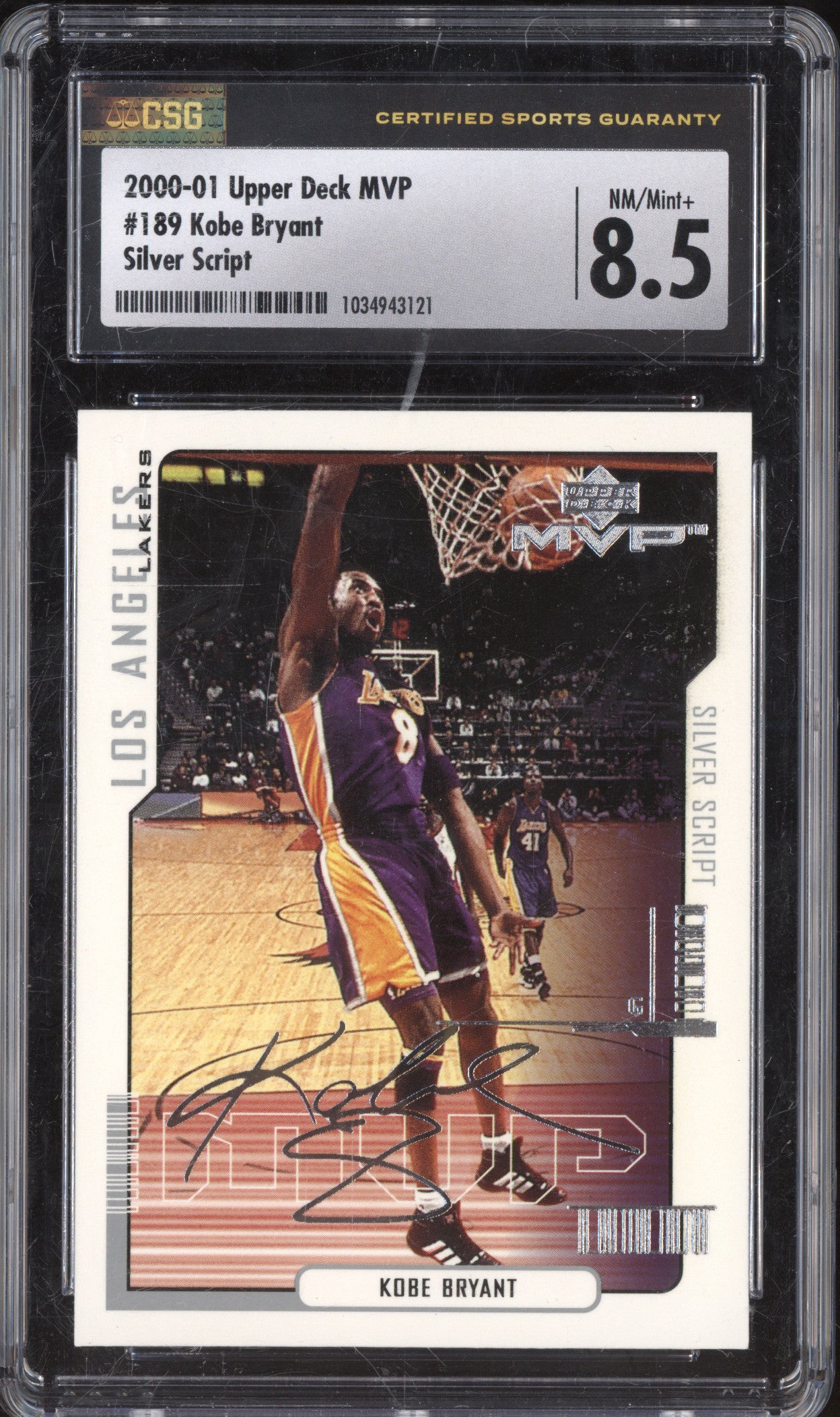 Kobe Bryant 2000-01 Upper Deck MVP 189 Silver Script CSG 8.5