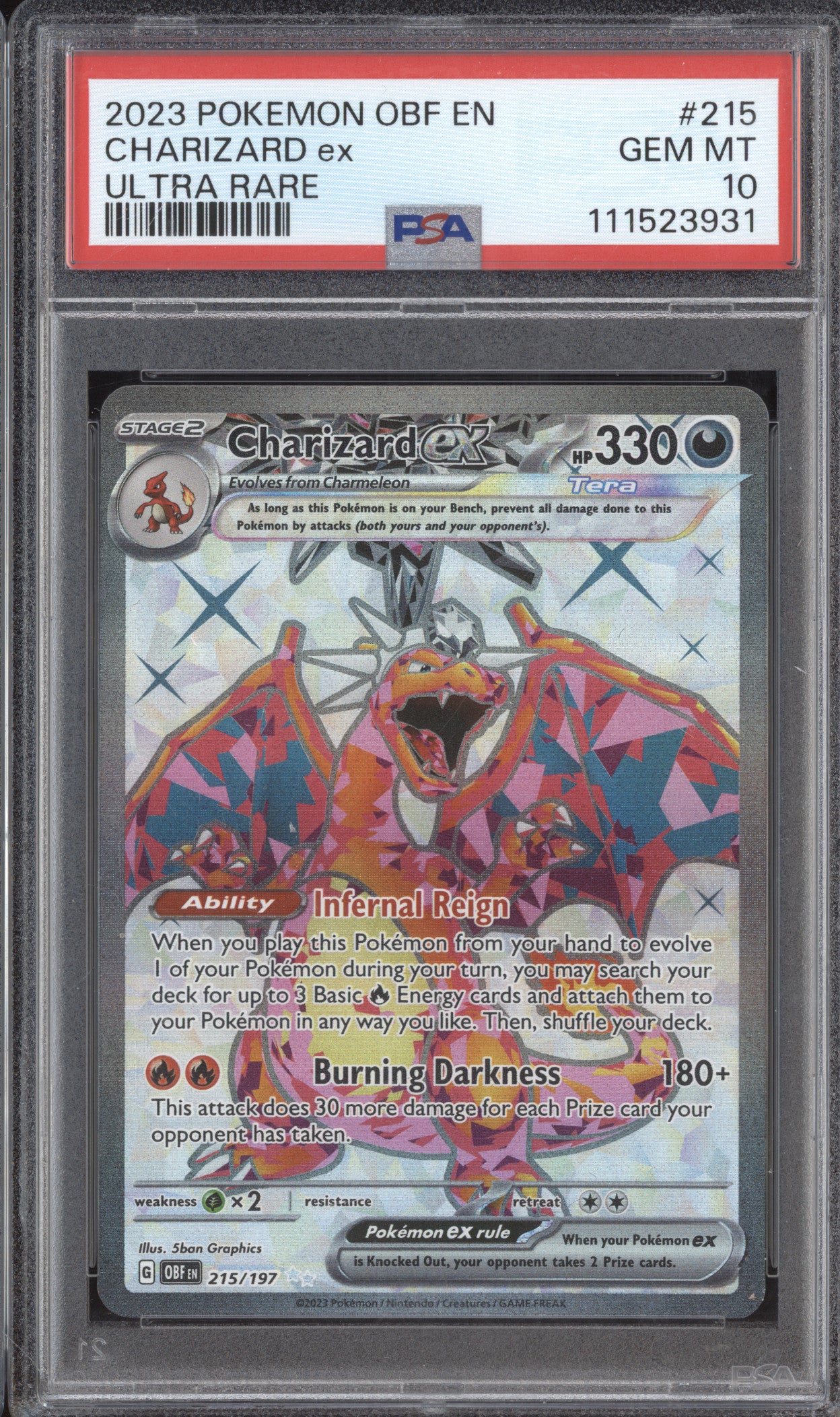 Charizard ex 2023 Pokemon Obsidian Flames 215/197 Ultra Rare PSA 10