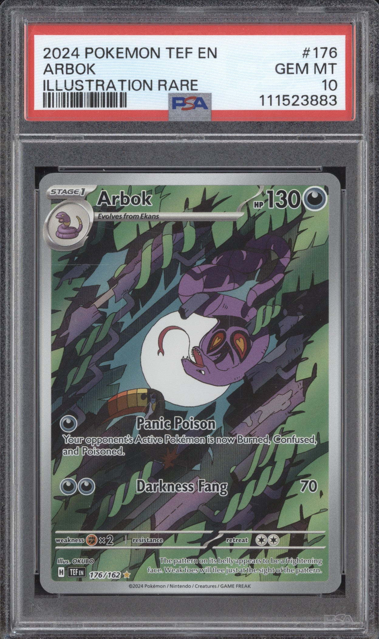 Arbok 2024 Pokemon Temporal Forces 176/162 Illustration Rare PSA 10