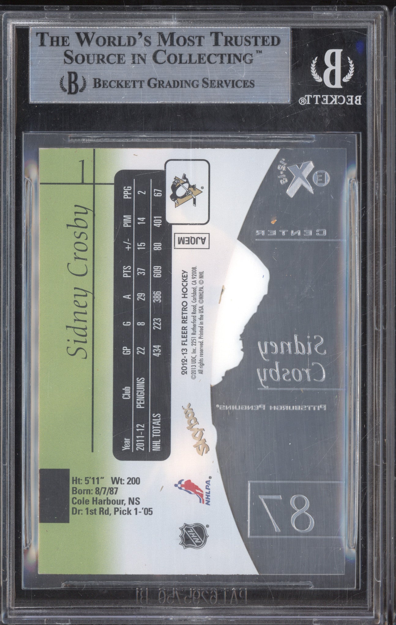 Sidney Crosby 2012-13 Fleer E-X 2001 1 BGS 8.5