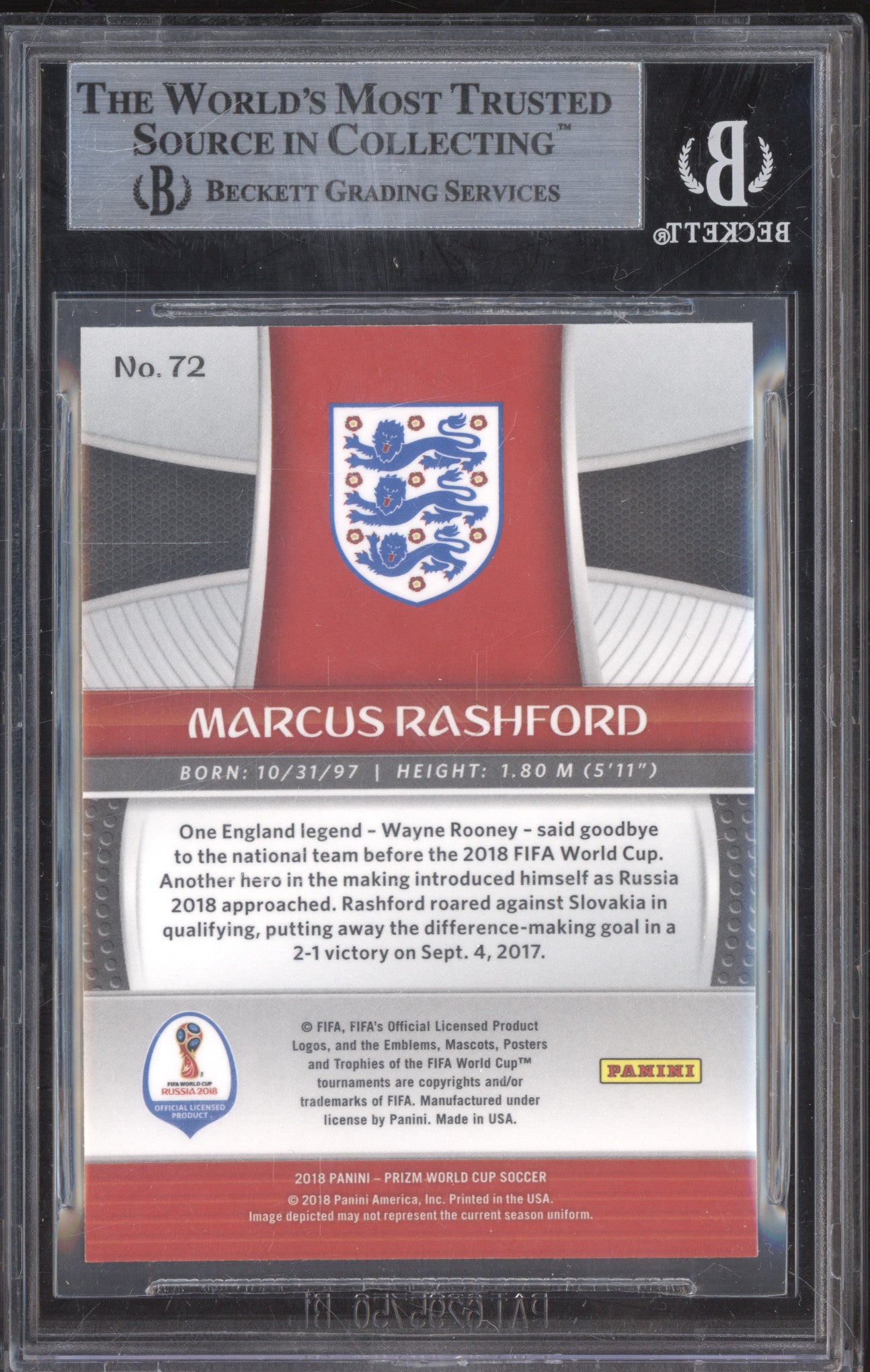 Marcus Rashford 2018 Panini Prizm World Cup 72 RC BGS 9