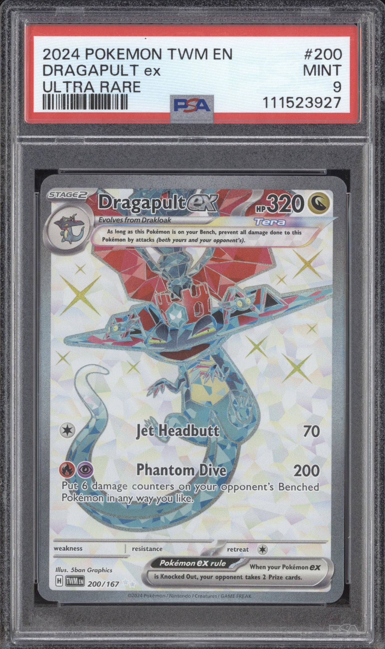 Dragapult ex 2024 Pokemon Twilight Masquerade 200/167 Ultra Rare PSA 9