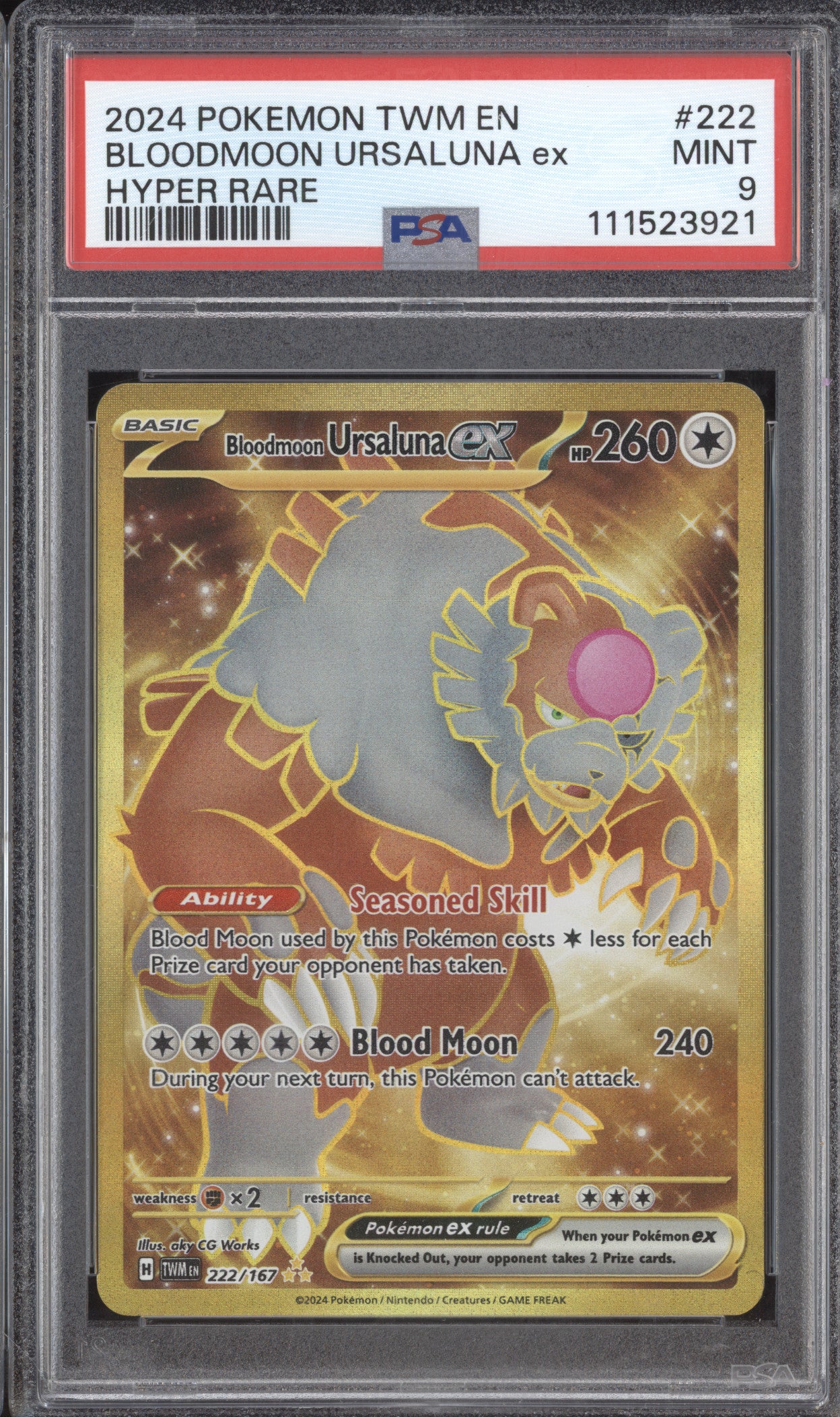 Bloodmoon Ursaluna ex 2024 Pokemon Twilight Masquerade 222/167 Hyper Rare PSA 9