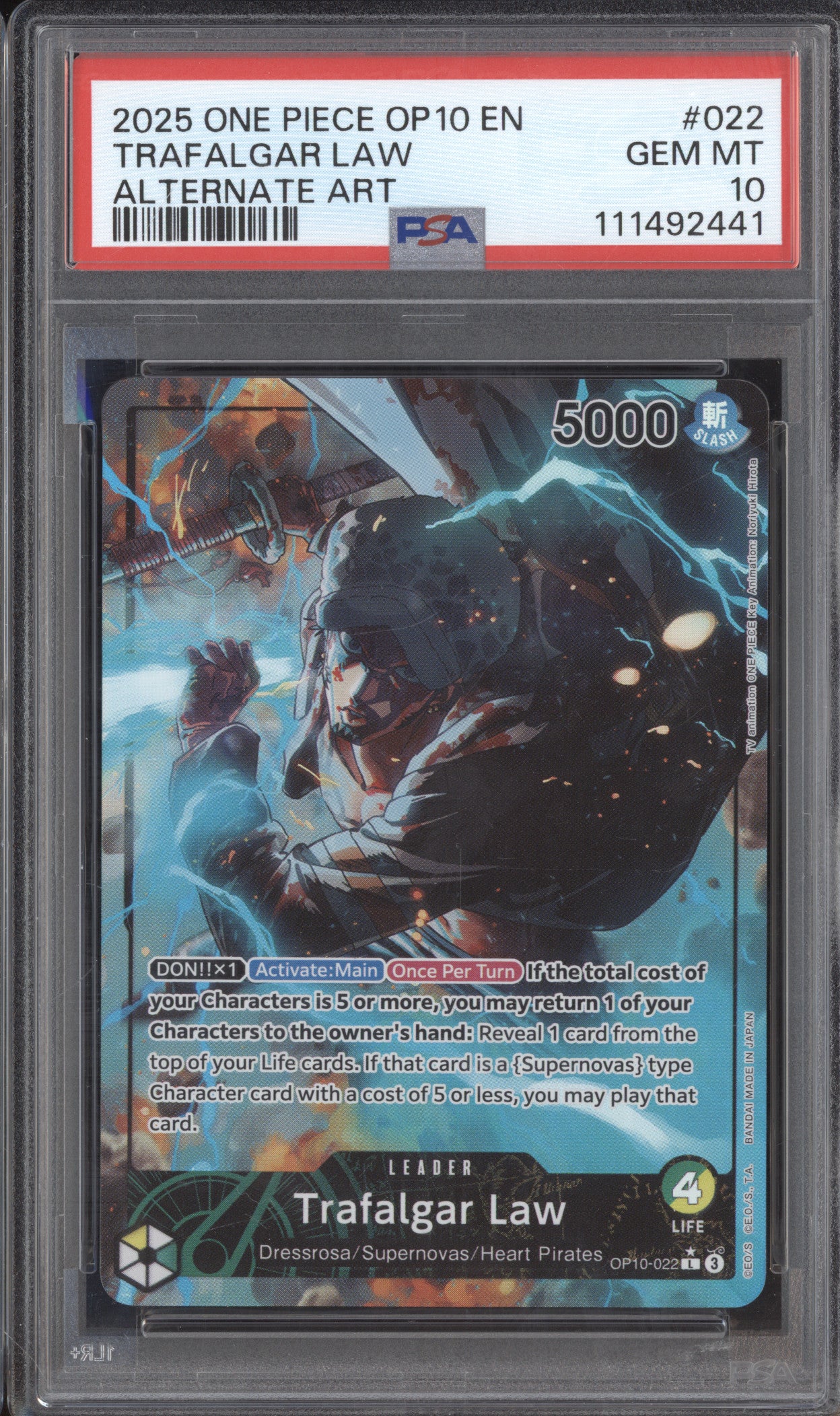 Trafalgar Law  One Piece Royal Blood OP10-022 Leader Alternate Art PSA 10