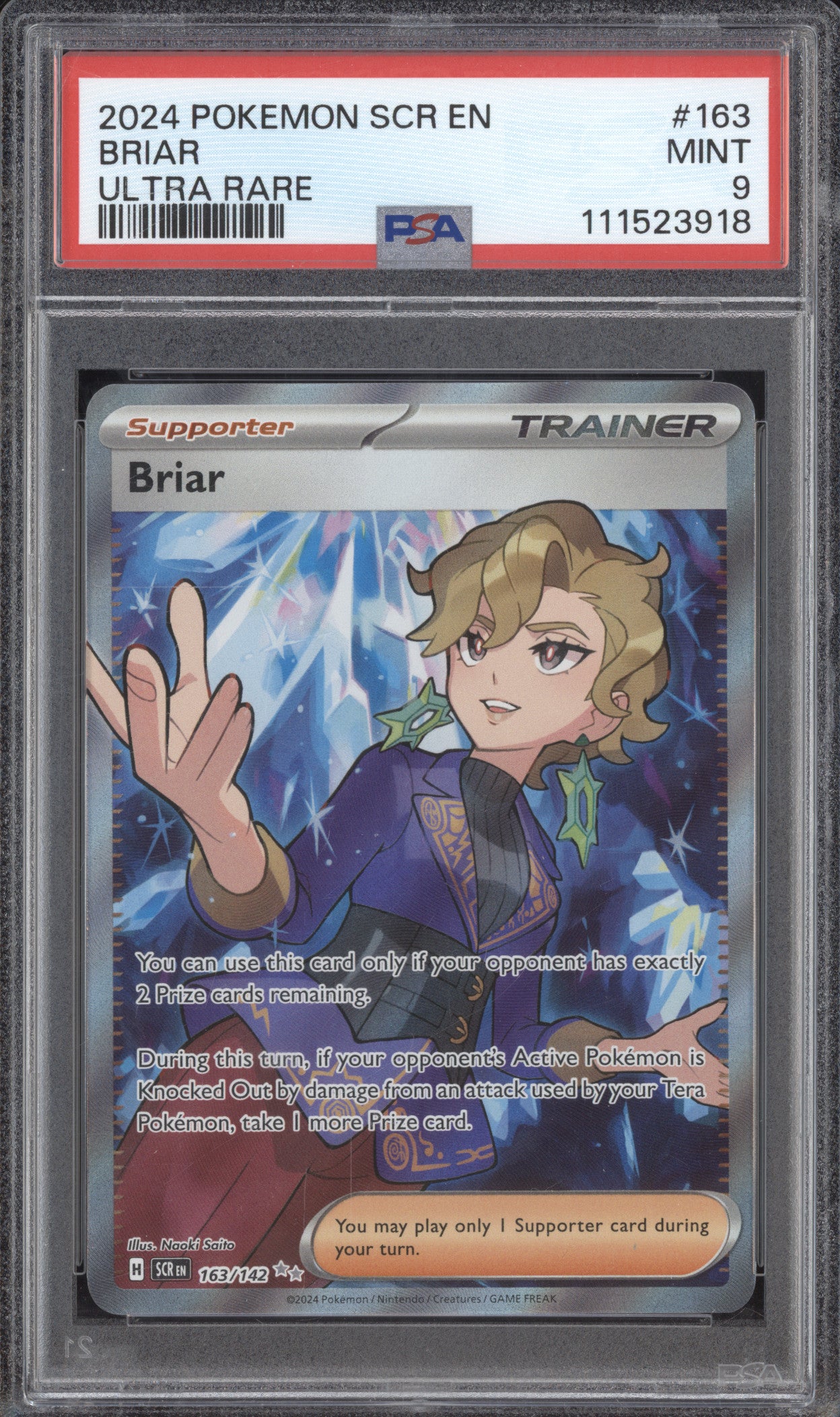 Briar 2024 Pokemon Stellar Crown 163/142 Ultra Rare PSA 9 Briar 2024 Pokemon Stellar Crown 163/142 Ultra Rare PSA 9