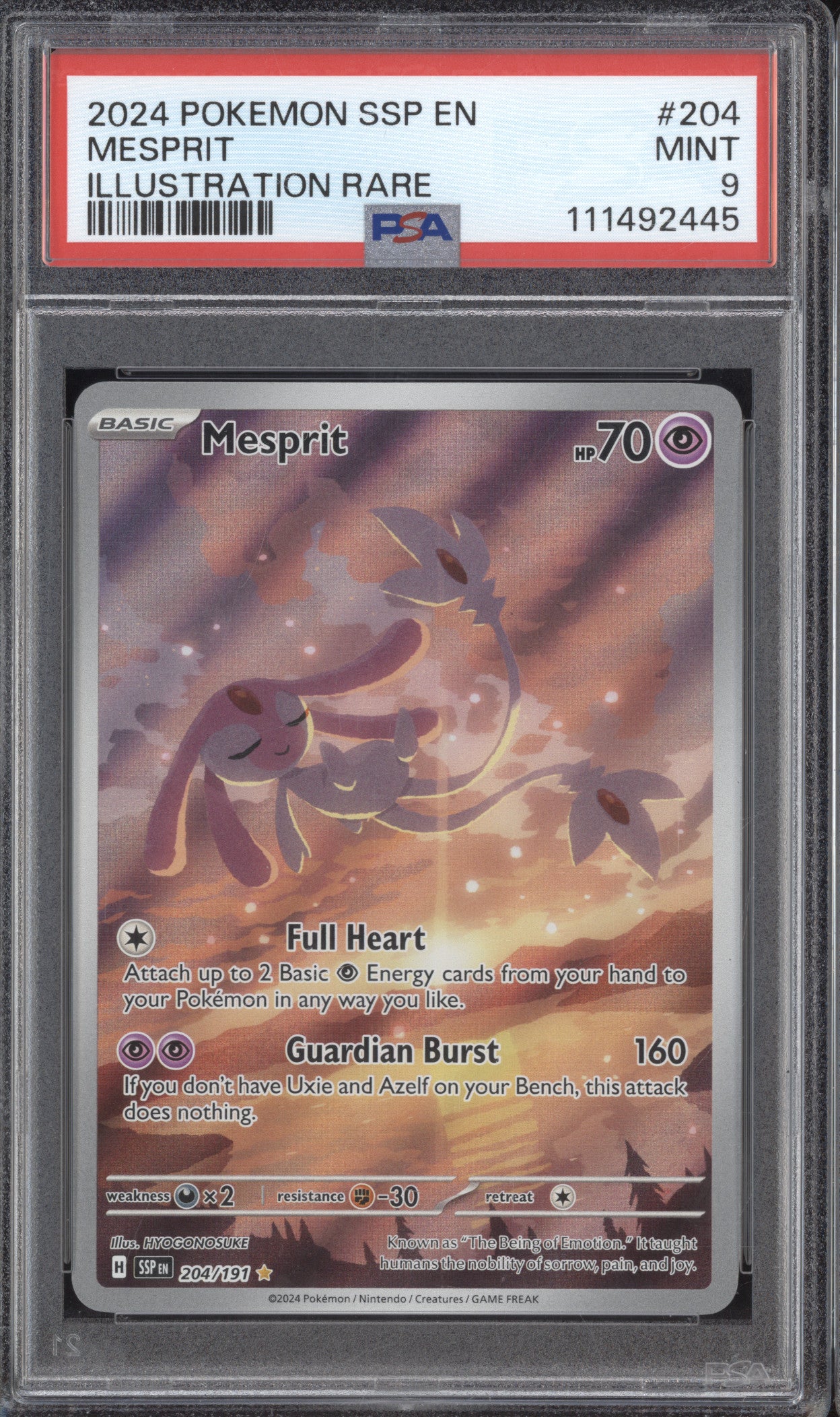 Mesprit 2024 Pokemon Surging Sparks 204/191 Illustration Rare PSA 9