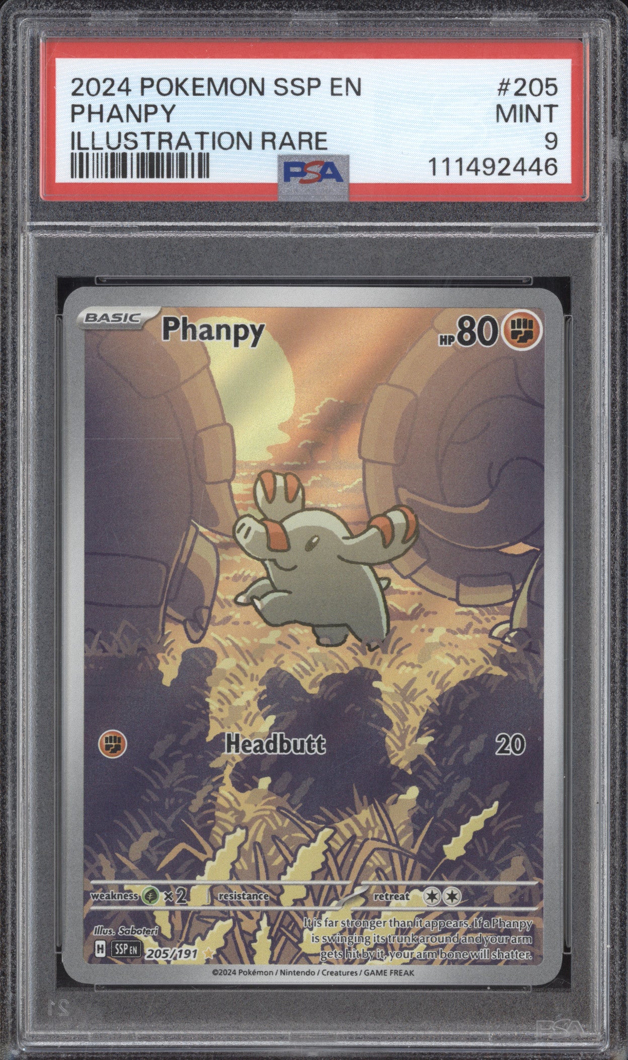Phanpy 2024 Pokemon Surging Sparks 205/191 Illustration Rare PSA 9