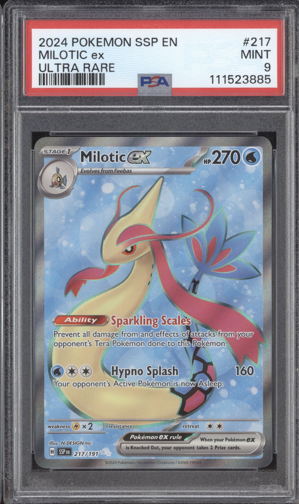 Milotic ex 2024 Pokemon Surging Sparks 217/191 Ultra Rare PSA 9