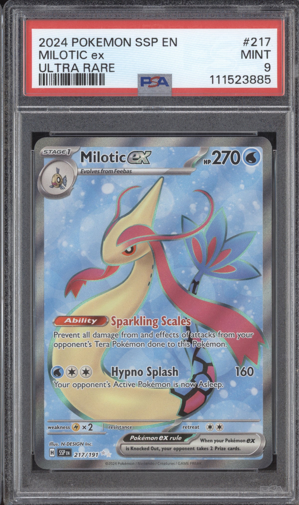 Milotic ex 2024 Pokemon Surging Sparks 217/191 Ultra Rare PSA 9