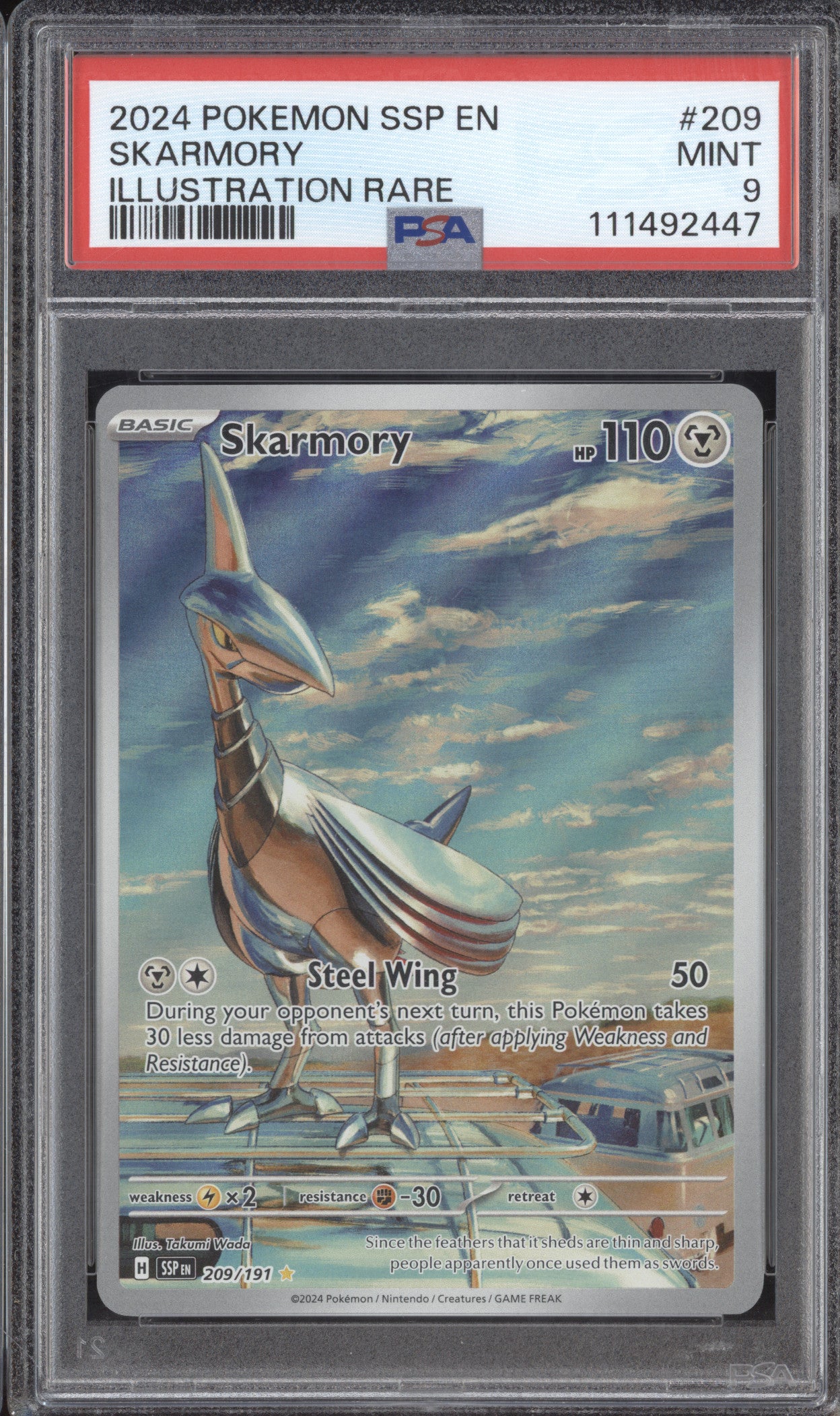 Skarmory 2024 Pokemon Surging Sparks 209/191 Illustration Rare PSA 9