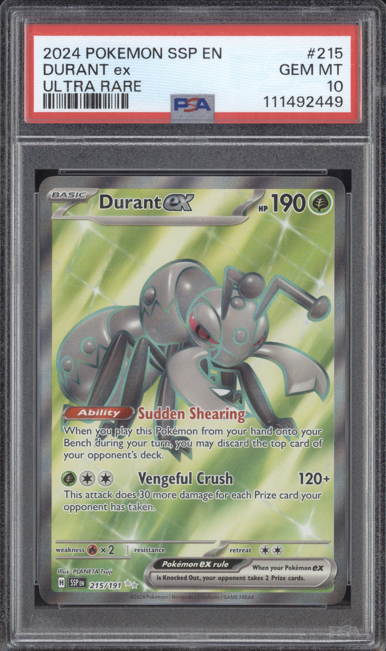 Durant ex 2024 Pokemon Surging Sparks 215/191 Ultra Rare PSA 10