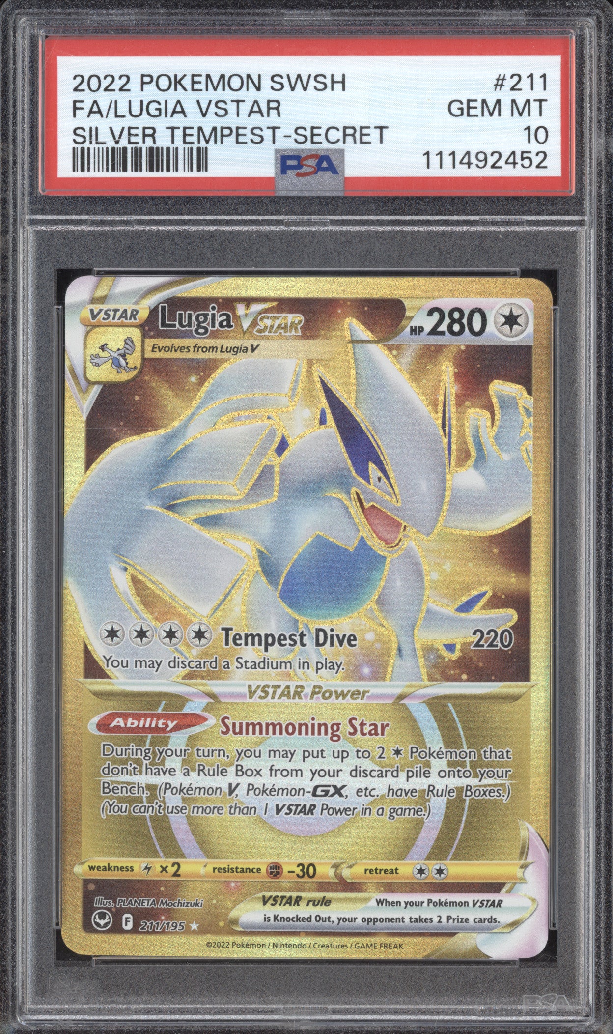 Lugia VStar 2023 Pokemon Silver Tempest 211/195 Secret Rare PSA 10