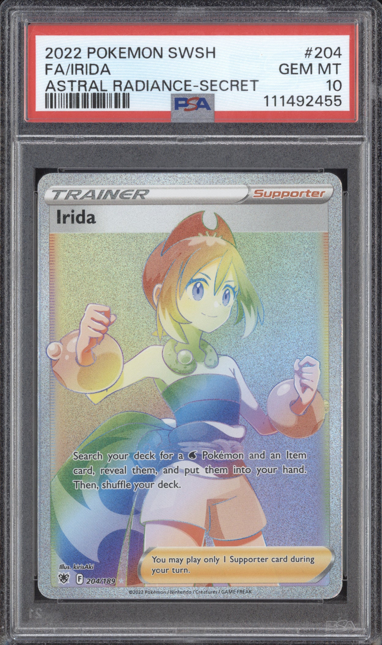 Irida 2022 Pokemon Astral Radiance 204/189 Secret Rare PSA 10