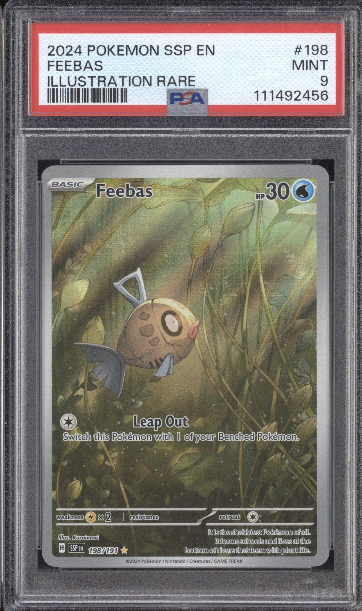Feebas 2024 Pokemon Surging Sparks 198/191 Illustration Rare PSA 9