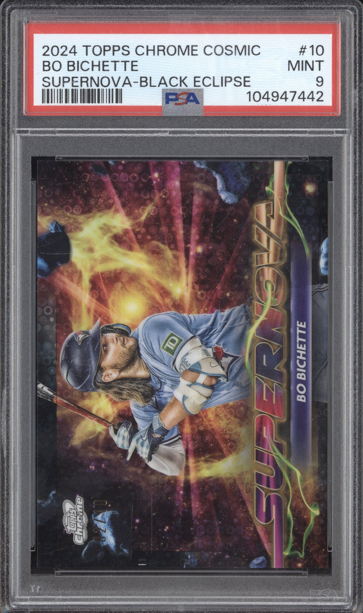 Bo Bichette 2024 Topps Chrome Cosmic SPN-10 Supernova Black Eclipse 2/10 PSA 9